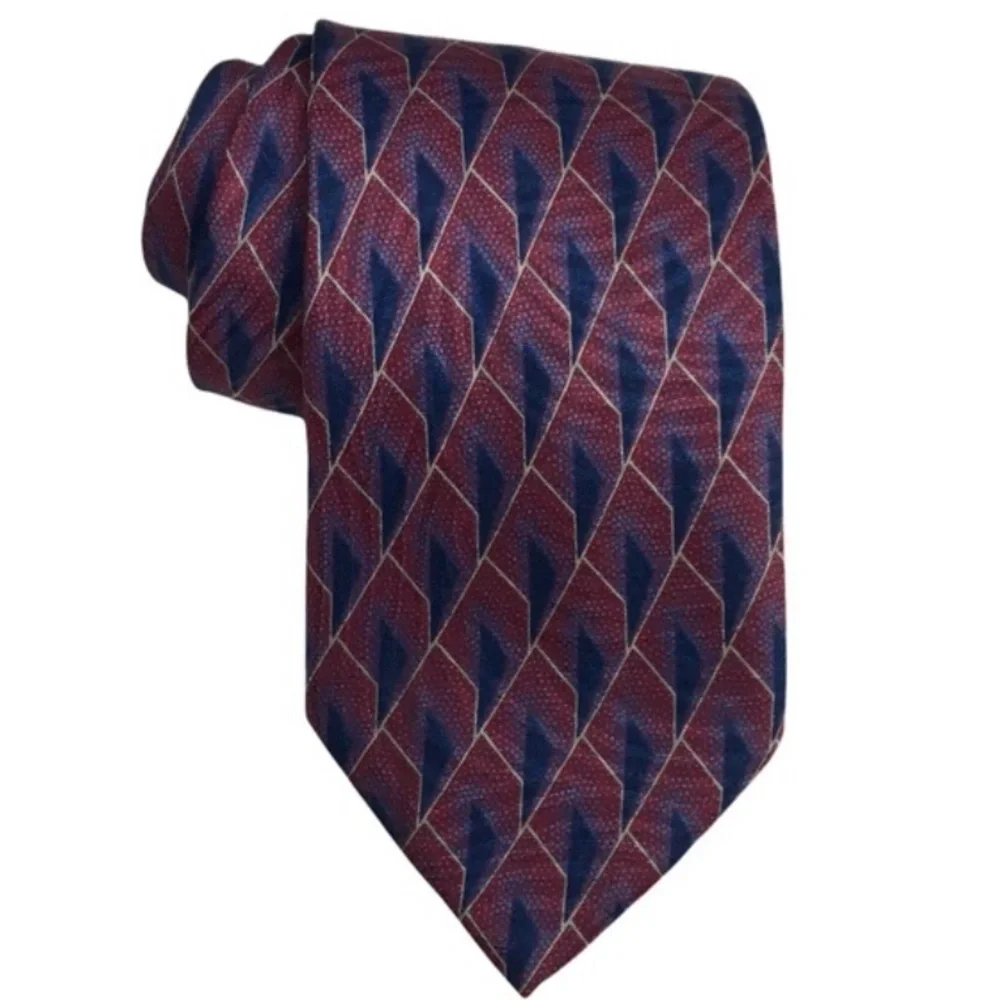Barneys New York 100% Silk Tie Made in Italy Burgundy Blue Classy Professional